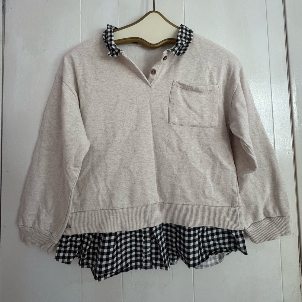 Jessica Simpson Cream and Black Checkered Collar Sweater